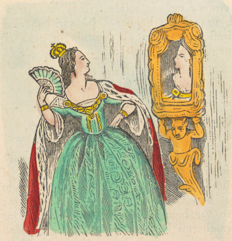 An illustration from page 5 of Mjallhvít (Snow White) an 1852 icelandic translation of the Grimm-version fairytale.